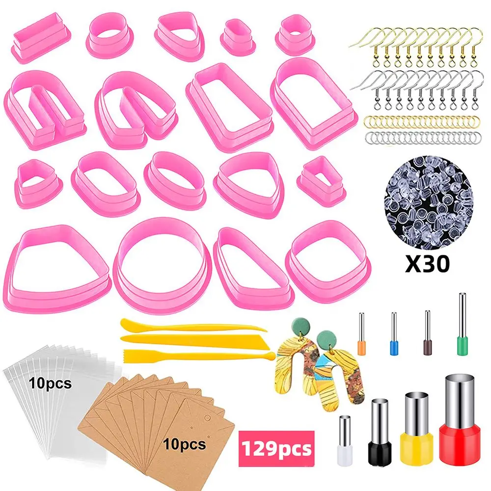

129pcs DIY Craft Jewelry Making Plastic Earring Cards Baking Mould Polymer Clay Cutters Earring Hooks Earrings Cutters