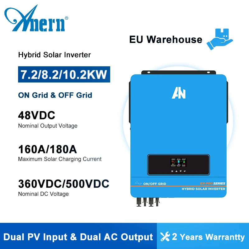 Anern 48v Hybrid Inverter Off Grid 10200W 8200W Hybrid Photovoltaic Inverter Solar Pure Sine Wave with MPPT 160A 180A Charger
Anern 48v Hybrid Inverter Off Grid 10200W 8200W Hybrid Photovoltaic Inverter Solar Pure Sine Wave with MPPT 160A 180A Charger