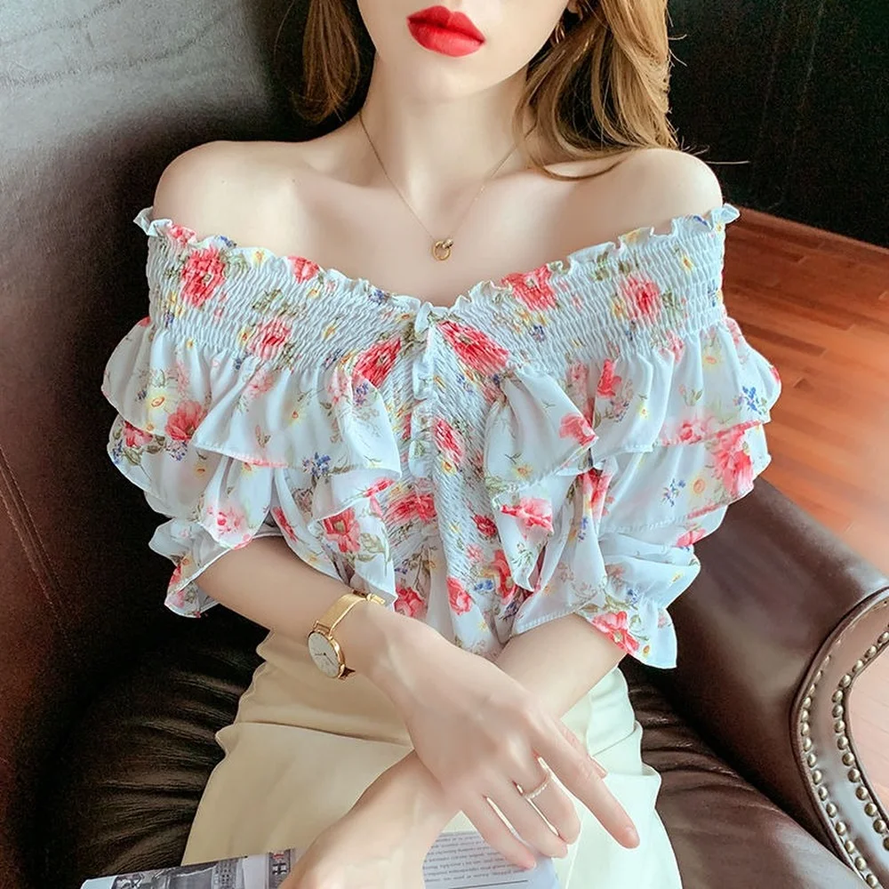 Off Shoulder Chiffon Shirt New 2022 Summer New Designer Style Women Clothing Ruffled Fairy Short Sleeve Floral Blouse Female
Off Shoulder Chiffon Shirt New 2022 Summer New Designer Style Women Clothing Ruffled Fairy Short Sleeve Floral Blouse Female