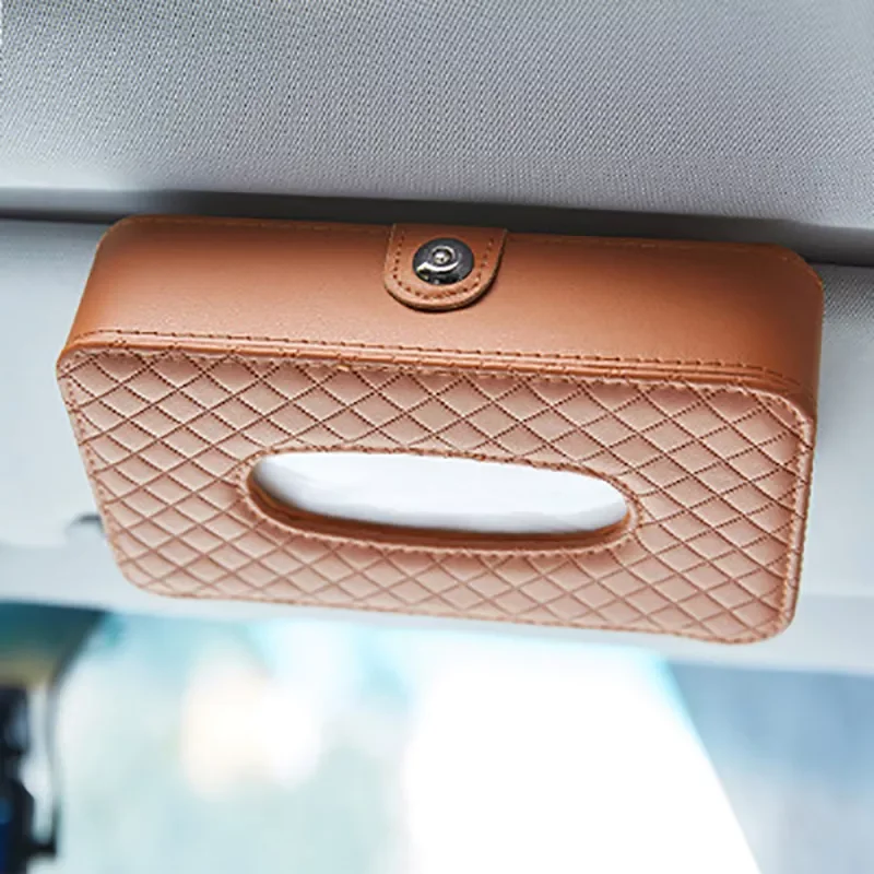 leather car sun visor tissue box holder hanging pater towel case plaid napkin storage bag universal size organizer 
leather car sun visor tissue box holder hanging pater towel case plaid napkin storage bag universal size organizer