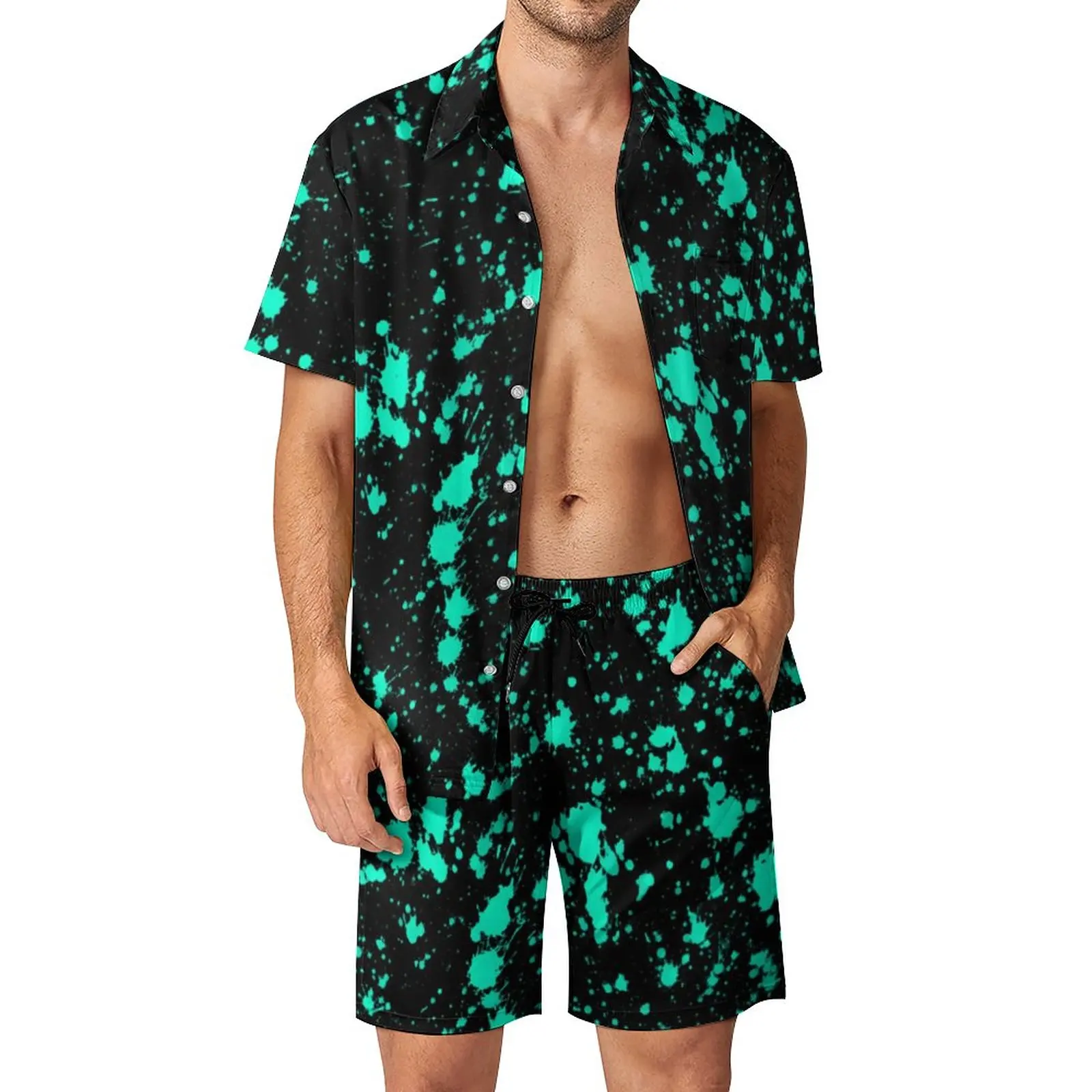 

Mint Paint Splatter Men Sets Artistic Splash Casual Shorts Vacation Shirt Set Summer Novelty Suit Short-Sleeved Oversized