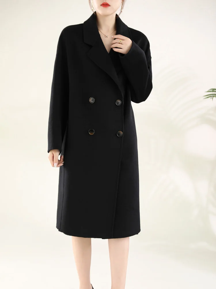 Осенне-зимнее Новое кашемировое женское классическое двубортное Женское шерстяное длинное пальто 
Осенне-зимнее Новое кашемировое женское классическое двубортное Женское шерстяное длинное пальто
