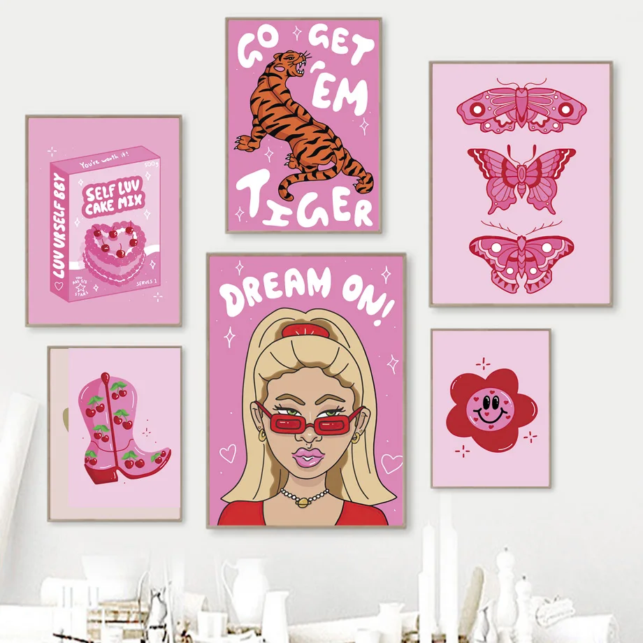 Aesthetics Pink Woman Butterfly Abstract Wall Art Canvas Painting Nordic Poster Print Mural Picture Cartoon Room Bar Home Decor 
Aesthetics Pink Woman Butterfly Abstract Wall Art Canvas Painting Nordic Poster Print Mural Picture Cartoon Room Bar Home Decor