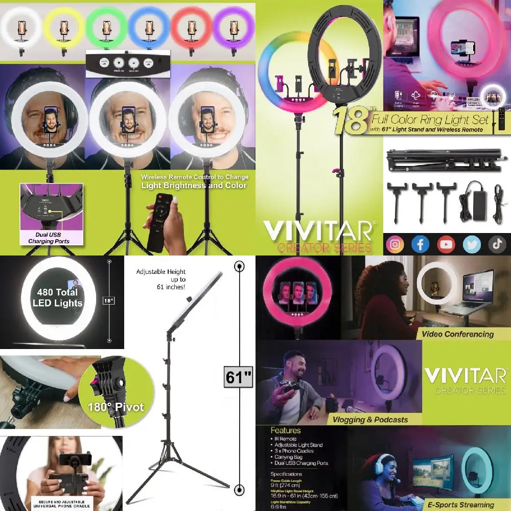 Yo Design Splendid Rotatable RGB LED Tripod Ring Light with USB Charging Ports, Phone Holder, and Remot Control - The Perfect Am
Yo Design Splendid Rotatable RGB LED Tripod Ring Light with USB Charging Ports, Phone Holder, and Remot Control - The Perfect Am