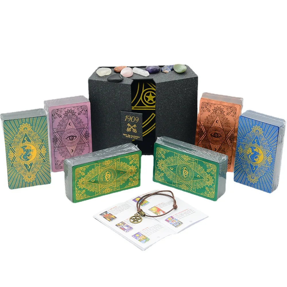 Новые карты Tarot, колода с изображением оракла, золотой фольговый Tarot, цвет меняется, ПВХ скатерть с принтом, игральные карты, игры
Новые карты Tarot, колода с изображением оракла, золотой фольговый Tarot, цвет меняется, ПВХ скатерть с принтом, игральные карты, игры