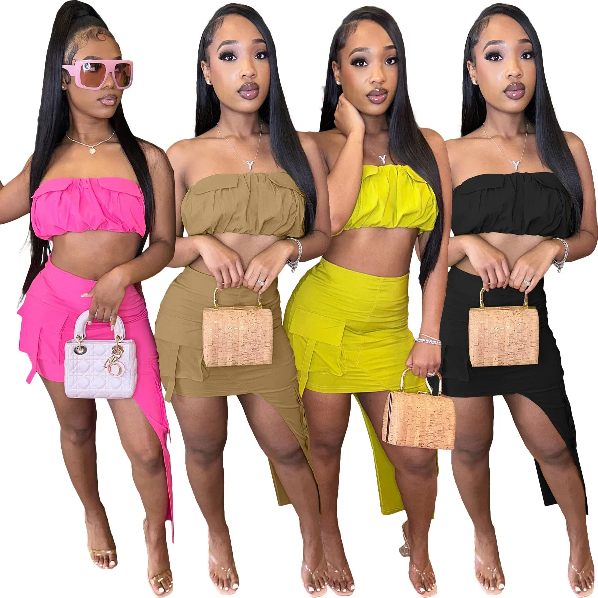 Summer Tube Top Cargo Mini Dress 2 Piece Skirt Sets Clothes Two Piece Set Womens Outfits Sexy Club Wear Pockets Suits Streetwear
Summer Tube Top Cargo Mini Dress 2 Piece Skirt Sets Clothes Two Piece Set Womens Outfits Sexy Club Wear Pockets Suits Streetwear