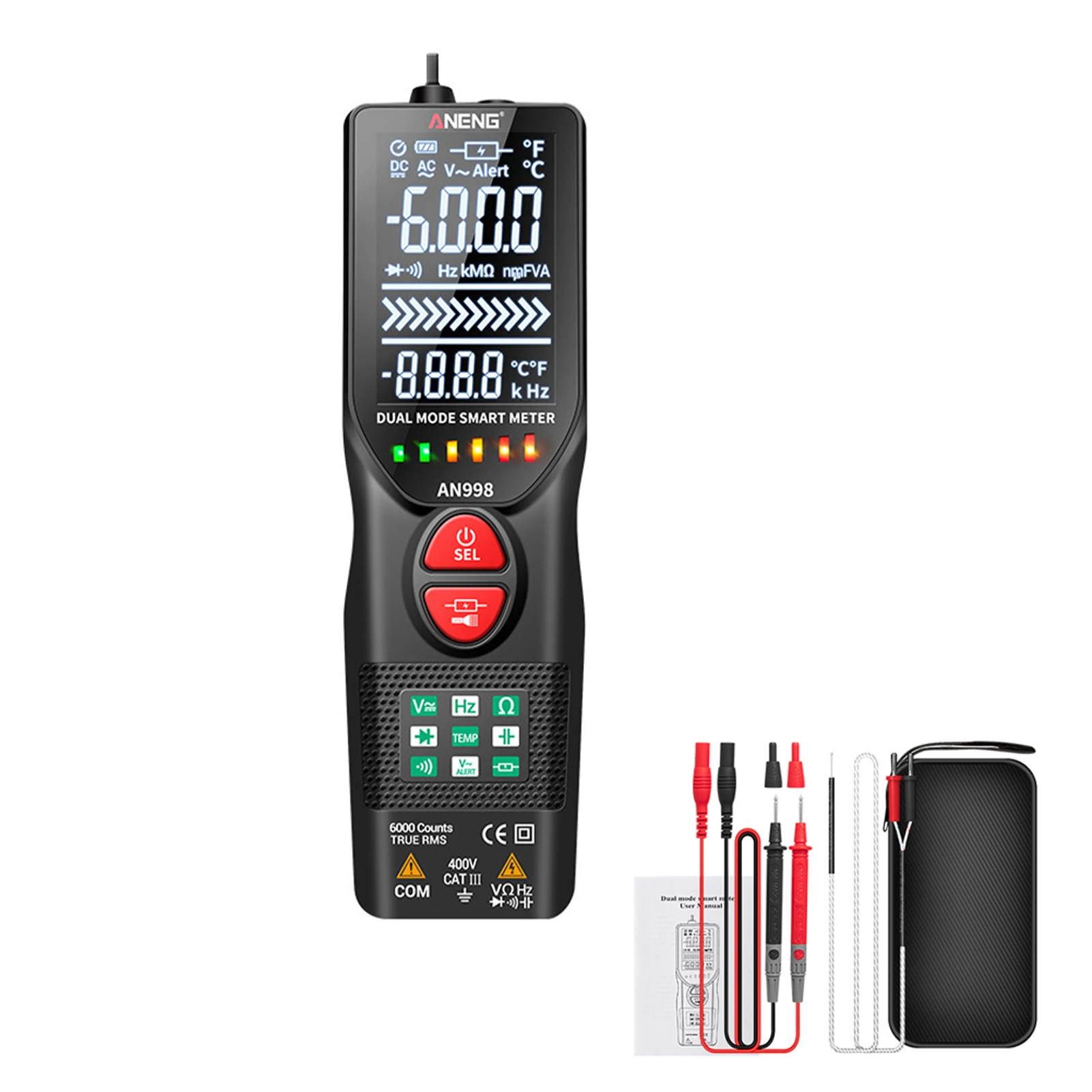 6000 Counts AC DC Voltage Auto Ranging With Flashlight Handheld Continuity Digital Multimeter Accurate Diode Tester Frequency
6000 Counts AC DC Voltage Auto Ranging With Flashlight Handheld Continuity Digital Multimeter Accurate Diode Tester Frequency