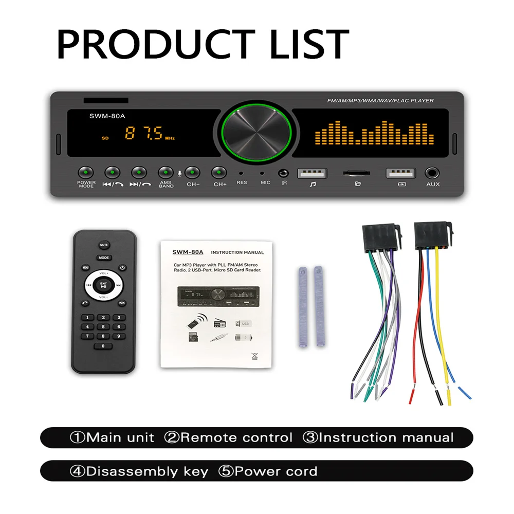 

Автомагнитола 1Din, Мультимедийный MP3-плеер с функцией громкой связи, FM, AM, аудио, 12 В, USB/SD/AUX вход, автомагнитола