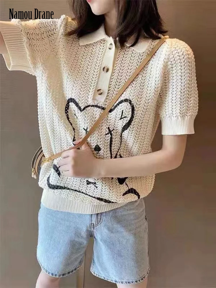 Namou Drane Yangqi Age-reducing Polo Collar Hollow-out Knit Shirt 2022 New Loose Temperament Thin Top Women t shirt for women
Namou Drane Yangqi Age-reducing Polo Collar Hollow-out Knit Shirt 2022 New Loose Temperament Thin Top Women t shirt for women
