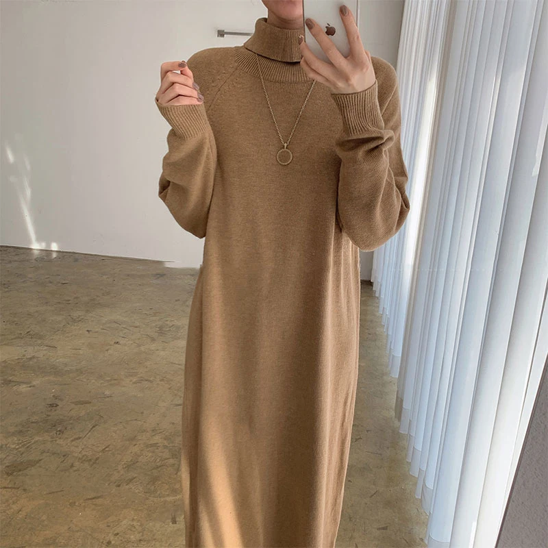 One Piece Korean Woman High Collar Straight Loose Thickened Warm Knitted Dress Fall/Winter 2022 Ladies Solid Color Sweater Dress
One Piece Korean Woman High Collar Straight Loose Thickened Warm Knitted Dress Fall/Winter 2022 Ladies Solid Color Sweater Dress