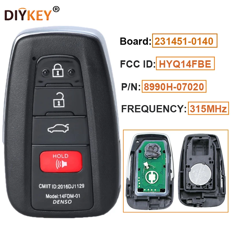 DIYKEY FCC:HYQ14FBE Borad:231451-0140 312/314.3/433MHz 4B дистанционный смарт ключ-брелок 8A Chip для Toyota RAV4 Avalon P/N:8990H-07020
DIYKEY FCC:HYQ14FBE Borad:231451-0140 312/314.3/433MHz 4B дистанционный смарт ключ-брелок 8A Chip для Toyota RAV4 Avalon P/N:8990H-07020