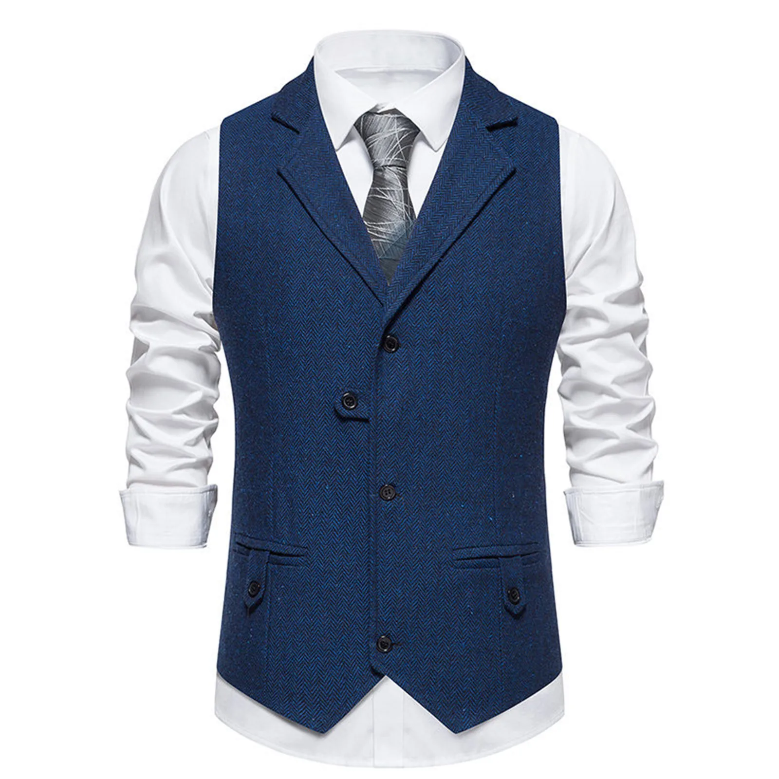 

Жилет мужской классический, приталенный деловой костюм в стиле ретро, с воротником «елочка», жилет на подкладке, однотонный пиджак, жилет