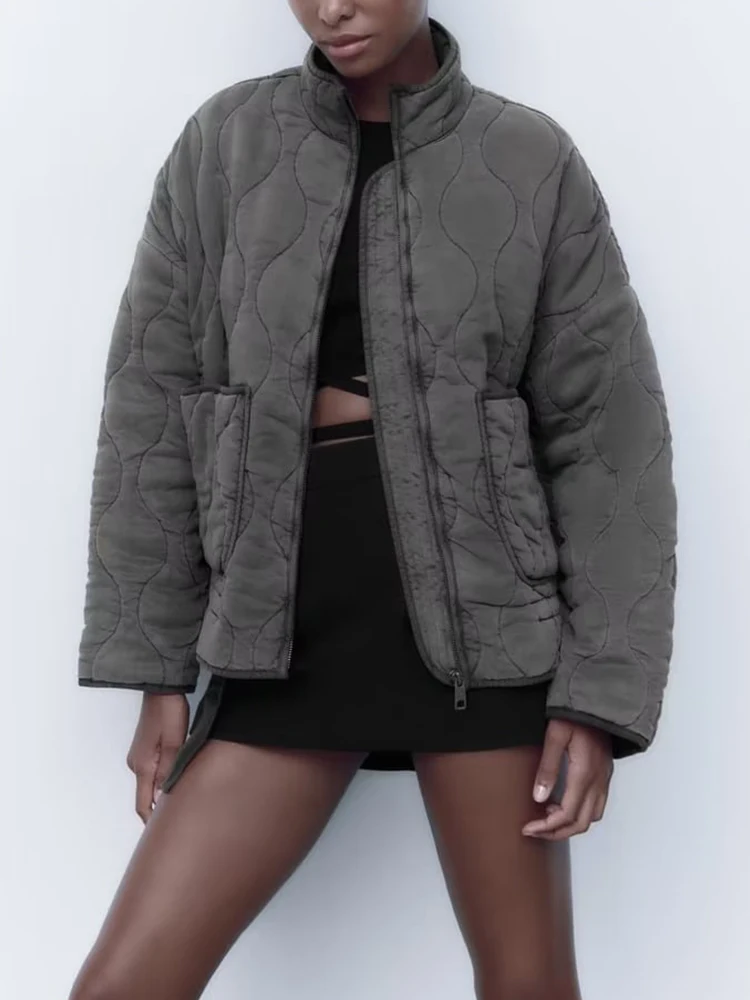 TRAF Jacket Women Fashion Warm Thick Grey Cotton Padded Parkas Coat Long Sleeve Pocket Stand Collar Winter Clothes Woman LT-A153
TRAF Jacket Women Fashion Warm Thick Grey Cotton Padded Parkas Coat Long Sleeve Pocket Stand Collar Winter Clothes Woman LT-A153