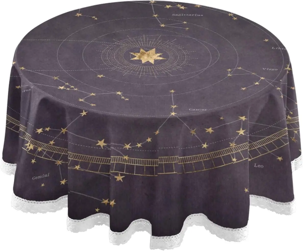 Zodiac Constellations Dark Purple Background Round Tablecloth Lace Table Cloth Washable Polyester Table Cover for Tabletop Decor
Zodiac Constellations Dark Purple Background Round Tablecloth Lace Table Cloth Washable Polyester Table Cover for Tabletop Decor