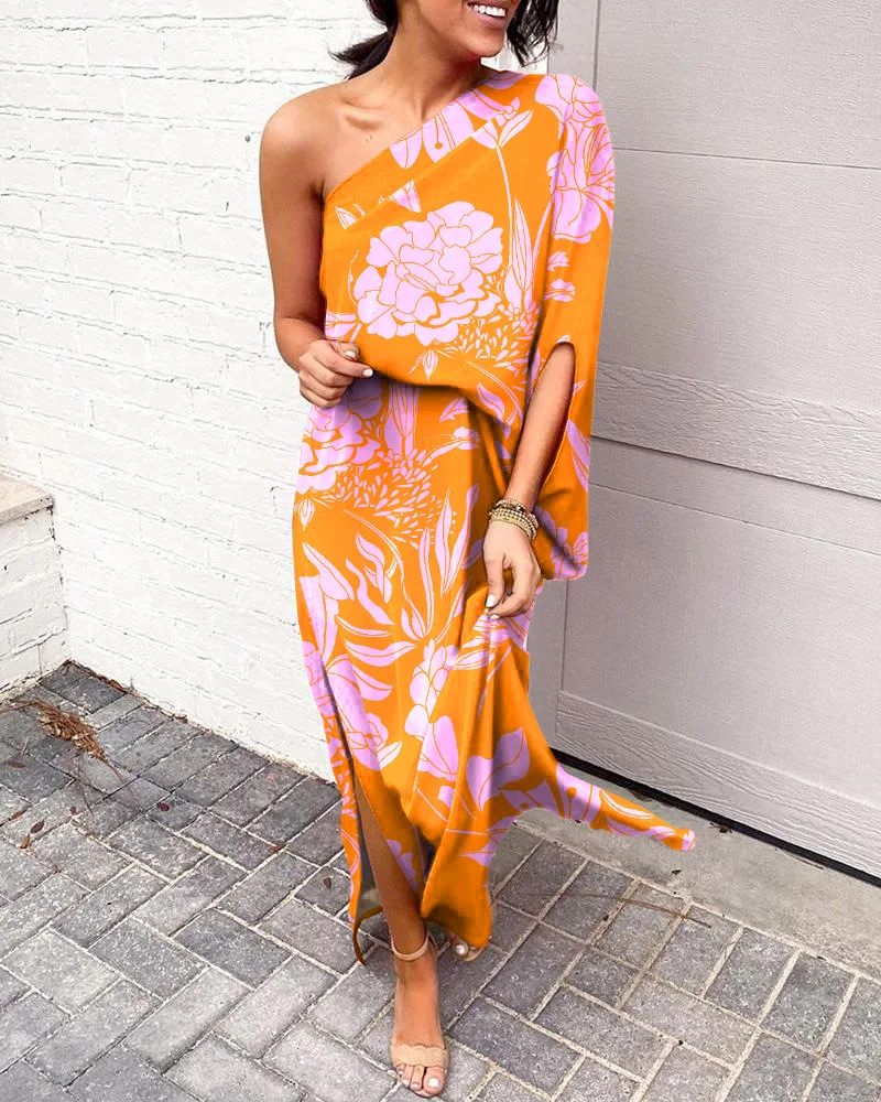 Women Party Evening Sexy Casual One Shoulder Split Hem Plants Print Maxi Dress Fashion Summer Spring Dress
Women Party Evening Sexy Casual One Shoulder Split Hem Plants Print Maxi Dress Fashion Summer Spring Dress