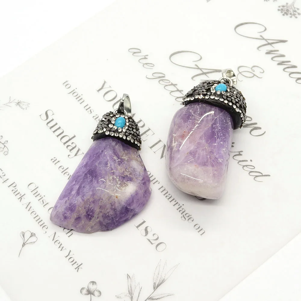 Amethyst Pendants Irregular Natural Stone Inlaid Rhinestone Blue Pine Stone DIY Making Necklace Earring Jewelry Charms Accessory
Amethyst Pendants Irregular Natural Stone Inlaid Rhinestone Blue Pine Stone DIY Making Necklace Earring Jewelry Charms Accessory