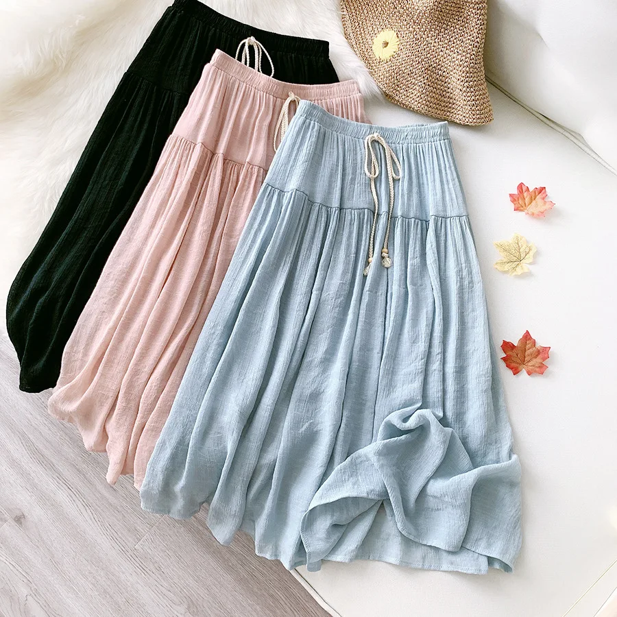 Pleated Skirt Women Drawstring Elastic High Waist Long Skirts Daily Beach Boho Black White A-line Skirt Faldas Saia
Pleated Skirt Women Drawstring Elastic High Waist Long Skirts Daily Beach Boho Black White A-line Skirt Faldas Saia