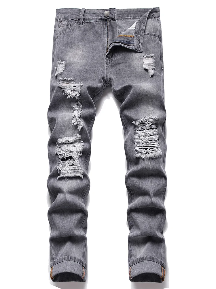 Men Gray Ripped Jeans Casual Holes Distressed Denim Pants Grey Straight Trousers
Men Gray Ripped Jeans Casual Holes Distressed Denim Pants Grey Straight Trousers
