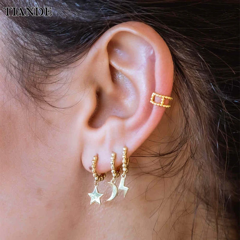 TIANDE Smooth Metal Hoop Drop Earrings for Woman Gold Plated Piercing Star Moon Lightning Dangle Earrings 2022 Jewelry Wholesale
TIANDE Smooth Metal Hoop Drop Earrings for Woman Gold Plated Piercing Star Moon Lightning Dangle Earrings 2022 Jewelry Wholesale