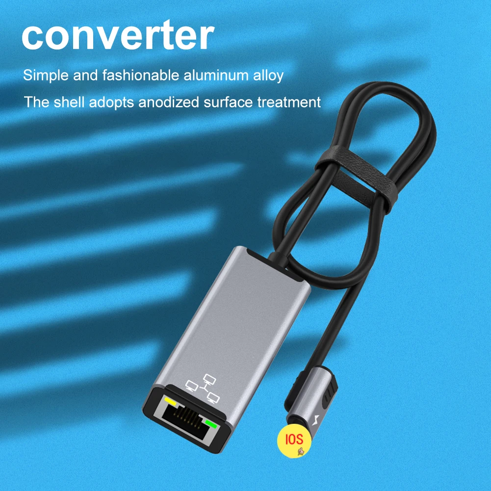 100Mbps Wired Network Cable Ethernet Adapter 8-pin to RJ45 Aluminum Alloy Shell with PD20W Power Charging For iPhone/iPad Series
100Mbps Wired Network Cable Ethernet Adapter 8-pin to RJ45 Aluminum Alloy Shell with PD20W Power Charging For iPhone/iPad Series