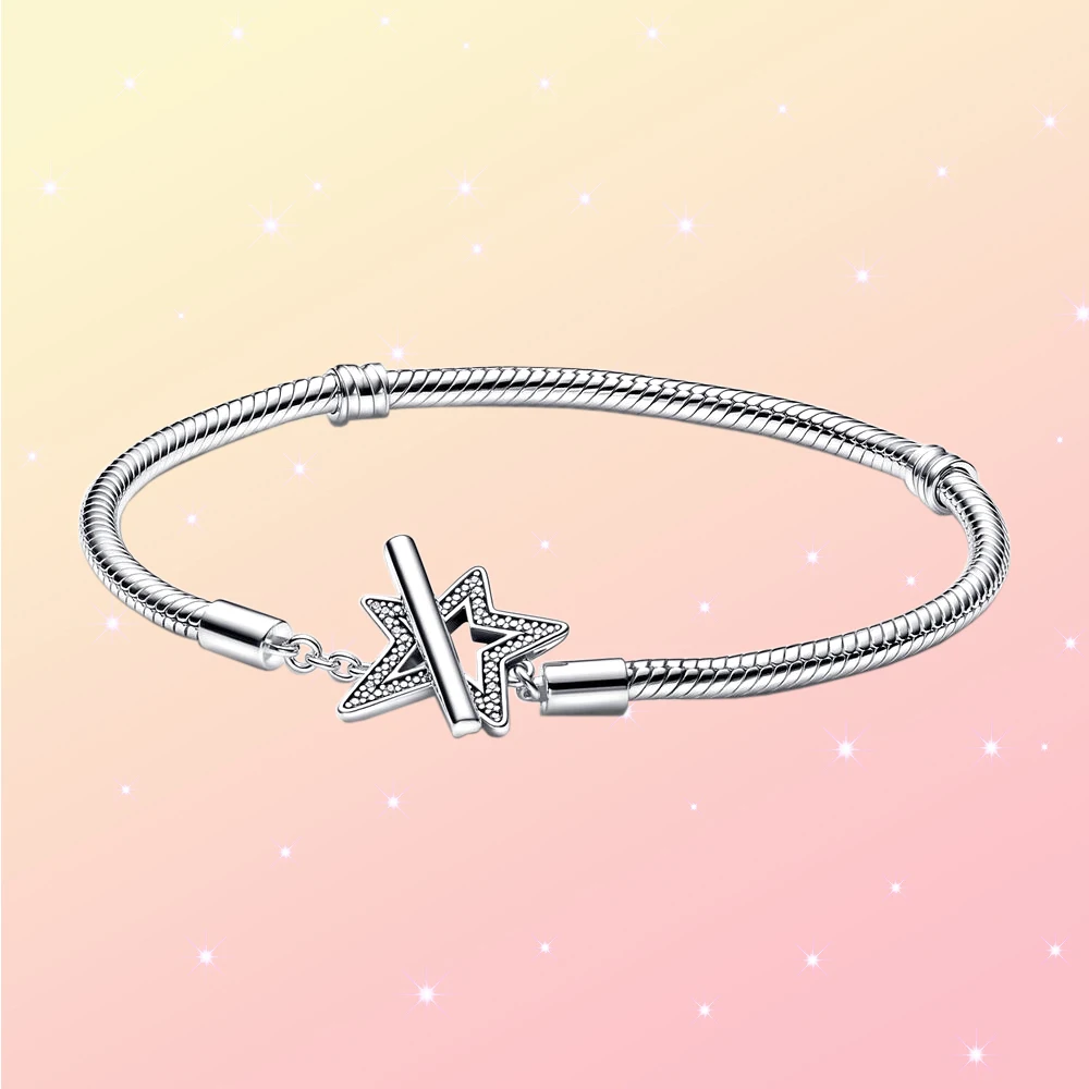 925 Silver Geometric Star Shape T bar Snake Chain Bracelet Fit For Original Pandora Romantic Banquet Girls Jewelry Gift
925 Silver Geometric Star Shape T bar Snake Chain Bracelet Fit For Original Pandora Romantic Banquet Girls Jewelry Gift