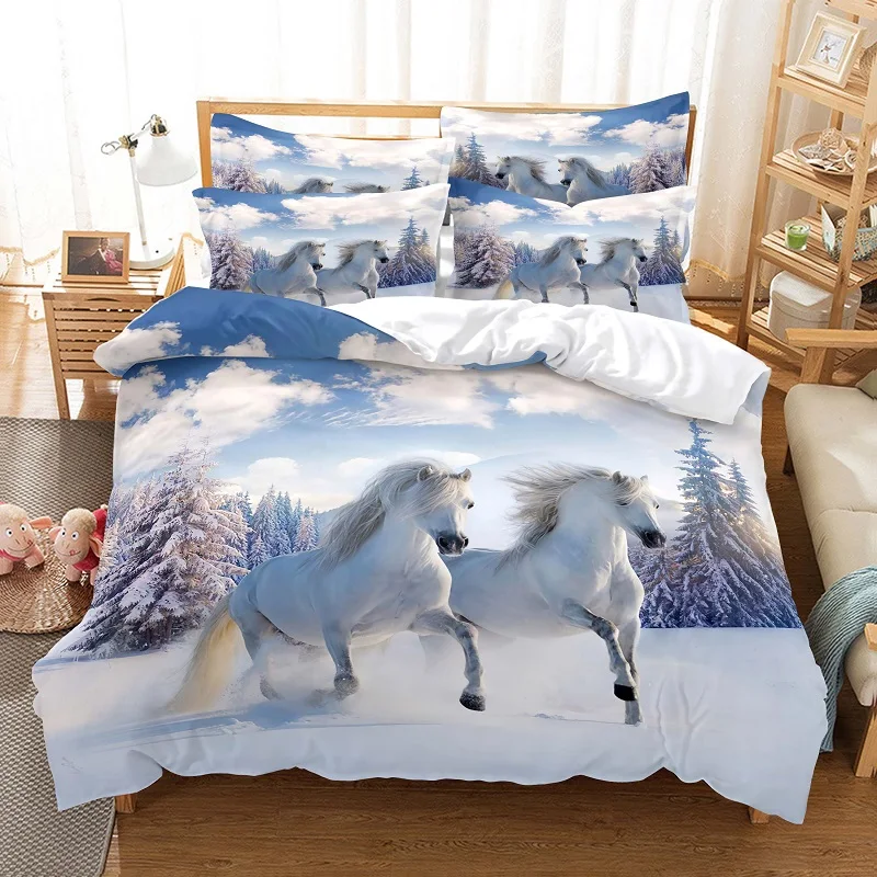 

Galloping Horse Duvet Cover Farmhouse Western Cowboys Theme Wild Animal Bedding Set Unicorn Comforter Cover King For Kids Decor