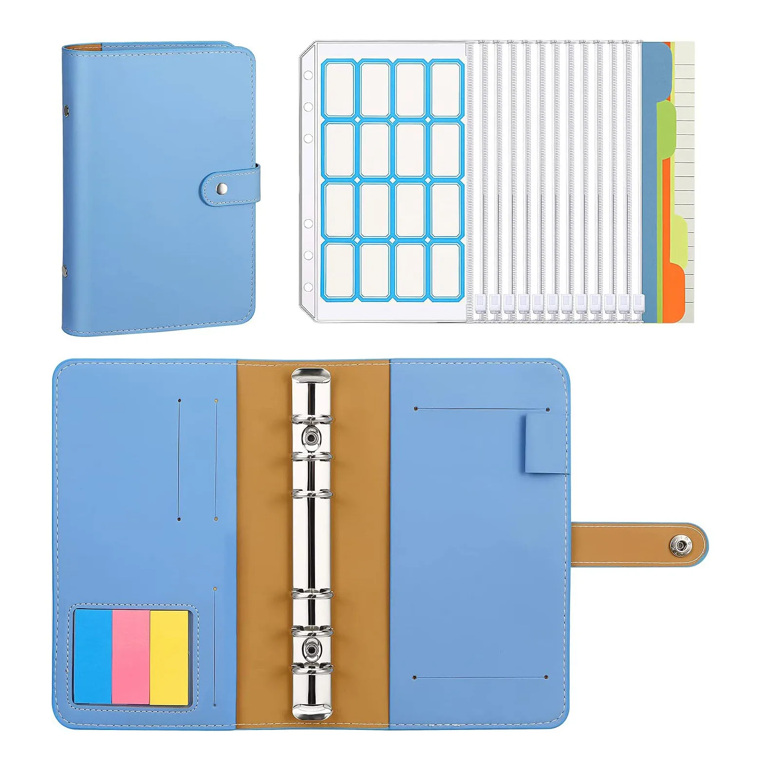 A6 PU Leather 6-Ring Budget Binder Folder with 12 Zipper Binder Pockets, Labels,Page Markers, Tabbed Dividers, Loose Leaf Papers
A6 PU Leather 6-Ring Budget Binder Folder with 12 Zipper Binder Pockets, Labels,Page Markers, Tabbed Dividers, Loose Leaf Papers