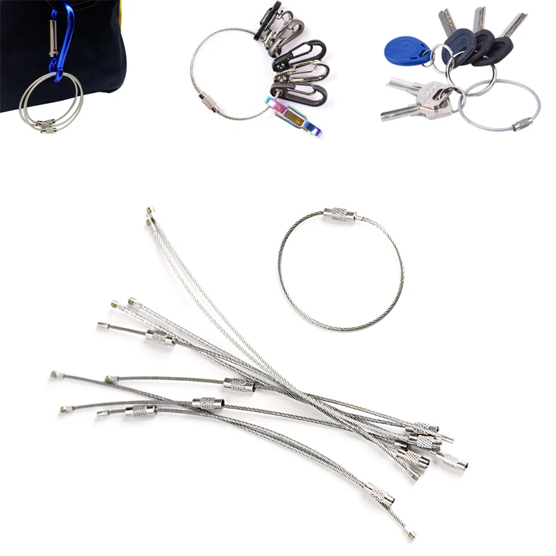 

EDC hang wire chain tag screw luggage rope keyring loop circle kit lock gadget ring keychain tool cable key steel