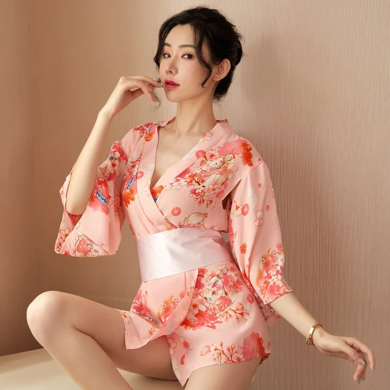 

Японское кимоно, пикантная Пижама, форма с поясом, соблазнительная Женская одежда для сна, Чонсам с принтом, кимоно, пикантное платье, сексуа...