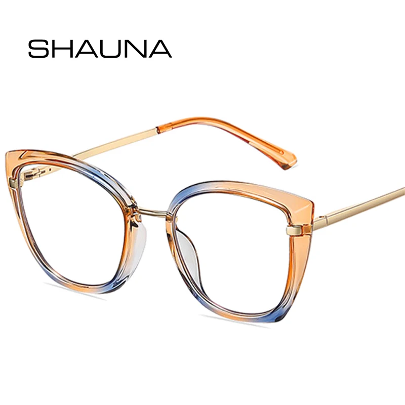 

SHAUNA Retro TR90 Metal Cat Eye Women Colorful Glasses Frame Fashion Spring Hinge Men Anti-blue Light Eyewear Optical Frames