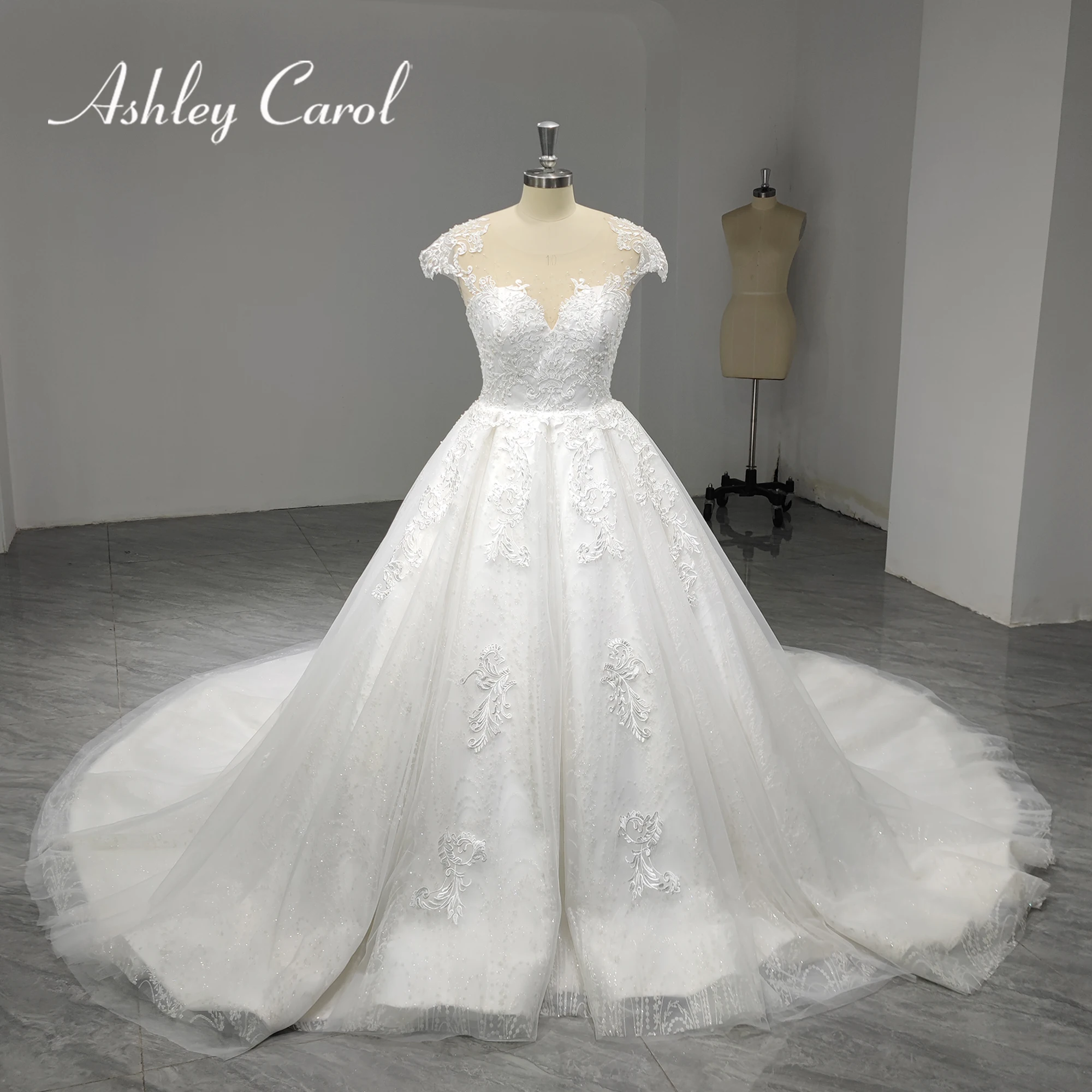 

Ashley Carol A-Line Scoop Wedding Dress 2023 Real photos Beading Appliques Backless Chapel Train Bridal Gown Vestidos De Novia