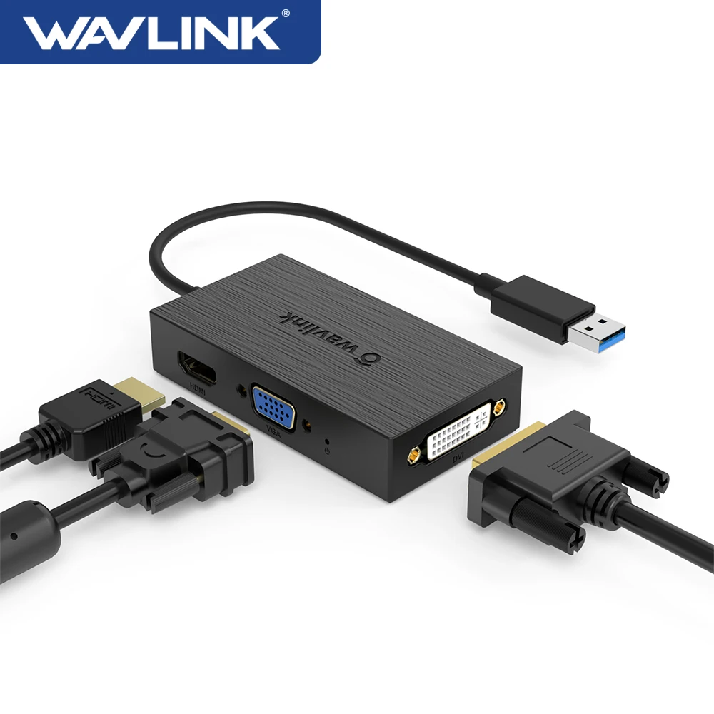 Wavlink USB3.0 двойной 2K дисплей адаптер USB к HDMI-совместимый VGA DVI Full HD несколько