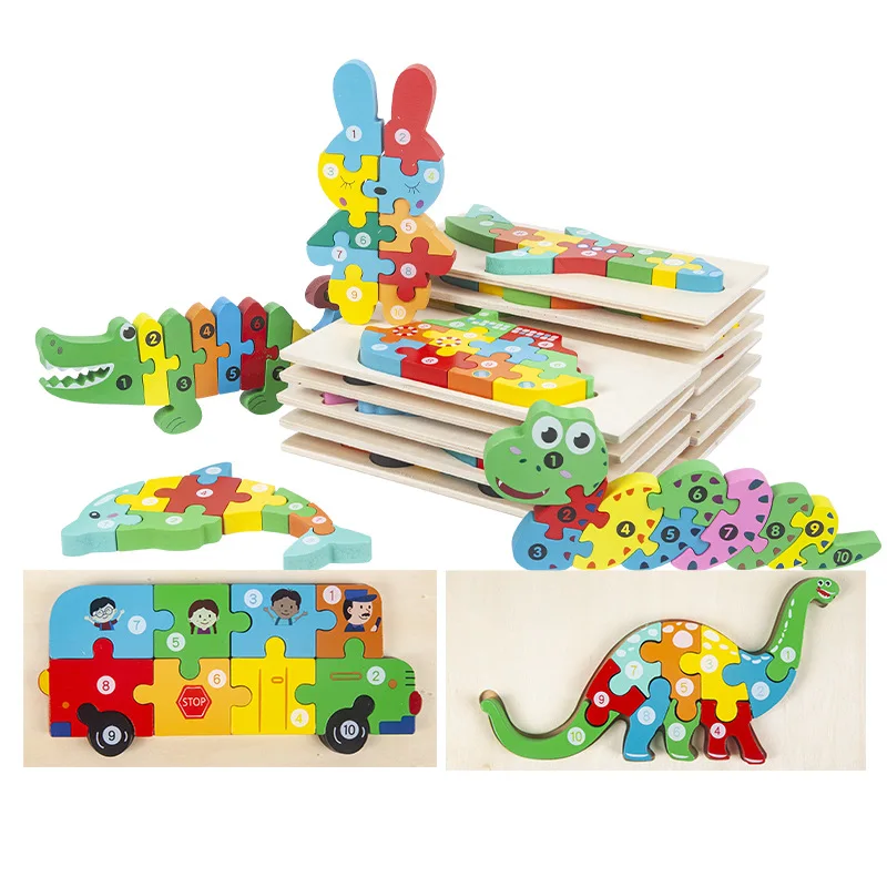 

Детские деревянные 3D Пазлы для малышей, игрушки Монтессори, животные динозавров, деревянные головоломки, развивающие игрушки для детей