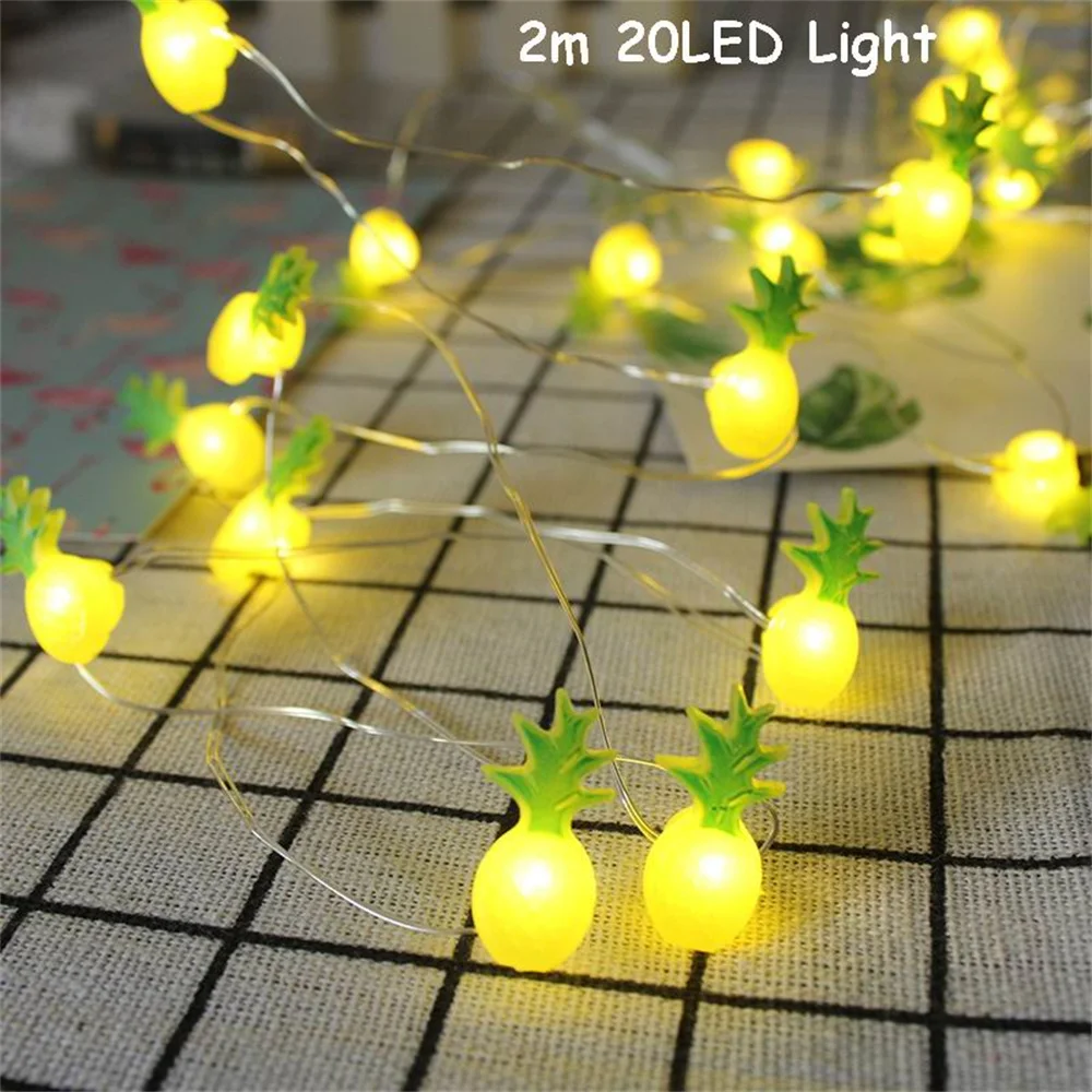 

20LED 2M Pineapple Pink Flamingo Led Lamp String Copper Wire Lamp Room Layout Lights Tropical Summer Beach Birthday Hawaii Decor