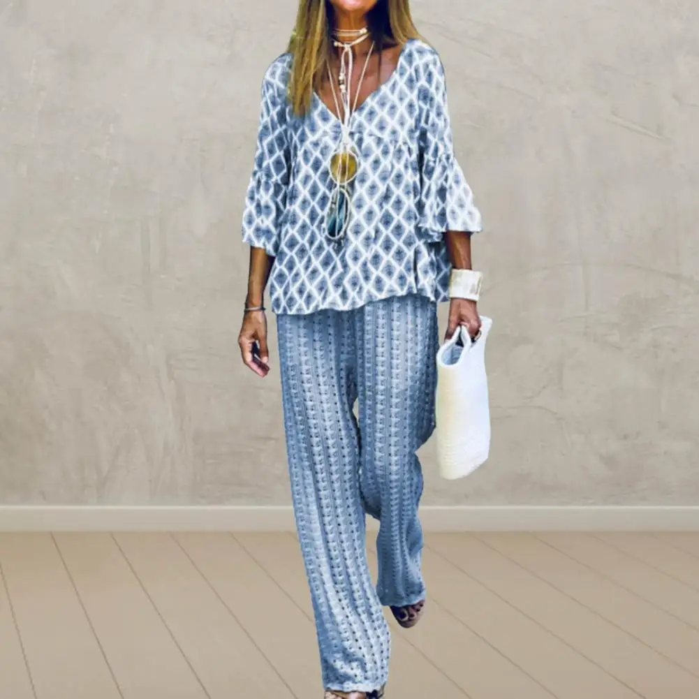 2Pcs/Set Women Outfit Fashion Wide Leg Ladies Suit Three Quarter Sleeve Quick Drying Outfit Suit 
2Pcs/Set Women Outfit Fashion Wide Leg Ladies Suit Three Quarter Sleeve Quick Drying Outfit Suit