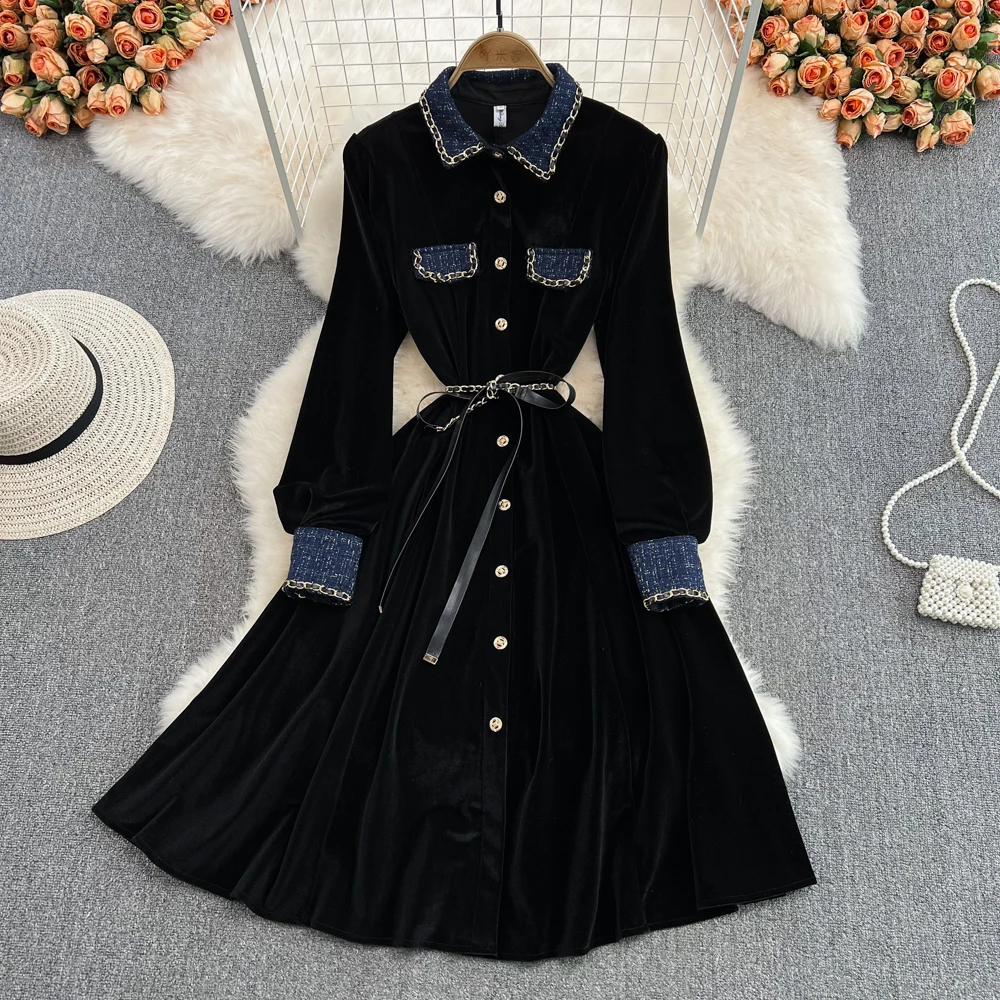 Luxury Europe Style Fashion Women Turn Down Collar Long Sleeve Midi Dress High Street Female Dresses With Belt Vestidos
Luxury Europe Style Fashion Women Turn Down Collar Long Sleeve Midi Dress High Street Female Dresses With Belt Vestidos