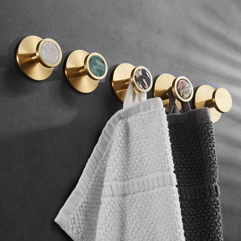 

Heavy Duty Hanging Towels Coat Brass Adhesive Hooks Wall Hooks for Hanging Clothes Bathroom Kitchen Garage Home