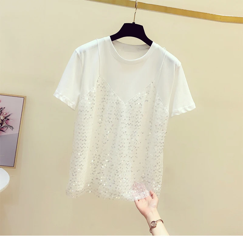 T-shirt women's short-sleeved 2021 summer new design top White 
T-shirt women's short-sleeved 2021 summer new design top White