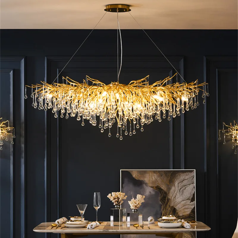 

Роскошная золотая хрустальная люстра в скандинавском стиле, большие светодиодсветодиодный светильники в стиле лофт и виллы для гостиной, о...