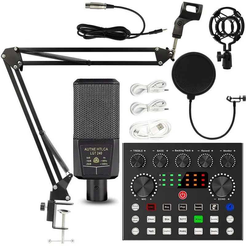 

Karaoke Live Microphone Sound Audio Card Kit Professional Podcast Home Studio Recording Equipment Set for Streaming Laptop PC Co