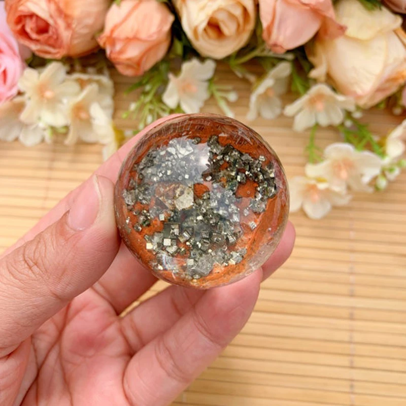 Pyrite Cluster Garden Phantom кварцевая Сфера загадочный драгоценный камень Orb потрясающий