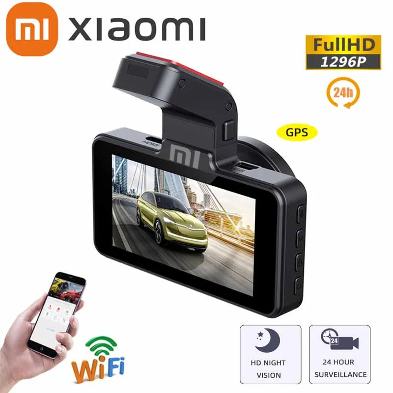 

XIAOMI Dash Cam Car DVR 24H HD 1296P Camera Dual Lens Video Recorder Black Box Cycle Dashcam Built in GPS With WiFi G-Sensor