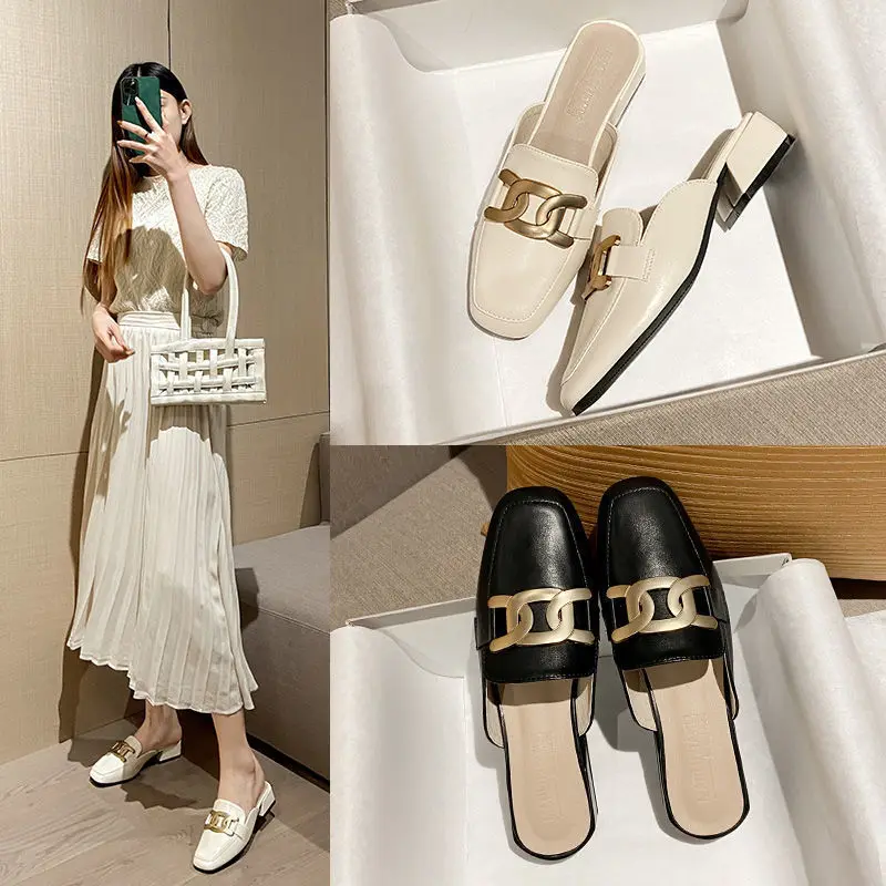Summer Low-heeled Square Toe Muller Shoes for Women Fashion Metal Design Flat Heel Slippers for Girls Size 35-40 Free Shipping
Summer Low-heeled Square Toe Muller Shoes for Women Fashion Metal Design Flat Heel Slippers for Girls Size 35-40 Free Shipping