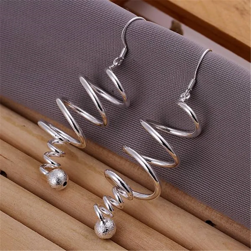 

925 Sterling Silver Earrings fashion Jewelry elegant Woman Creativity spiral long earrings Trendsetter Christmas Gifts