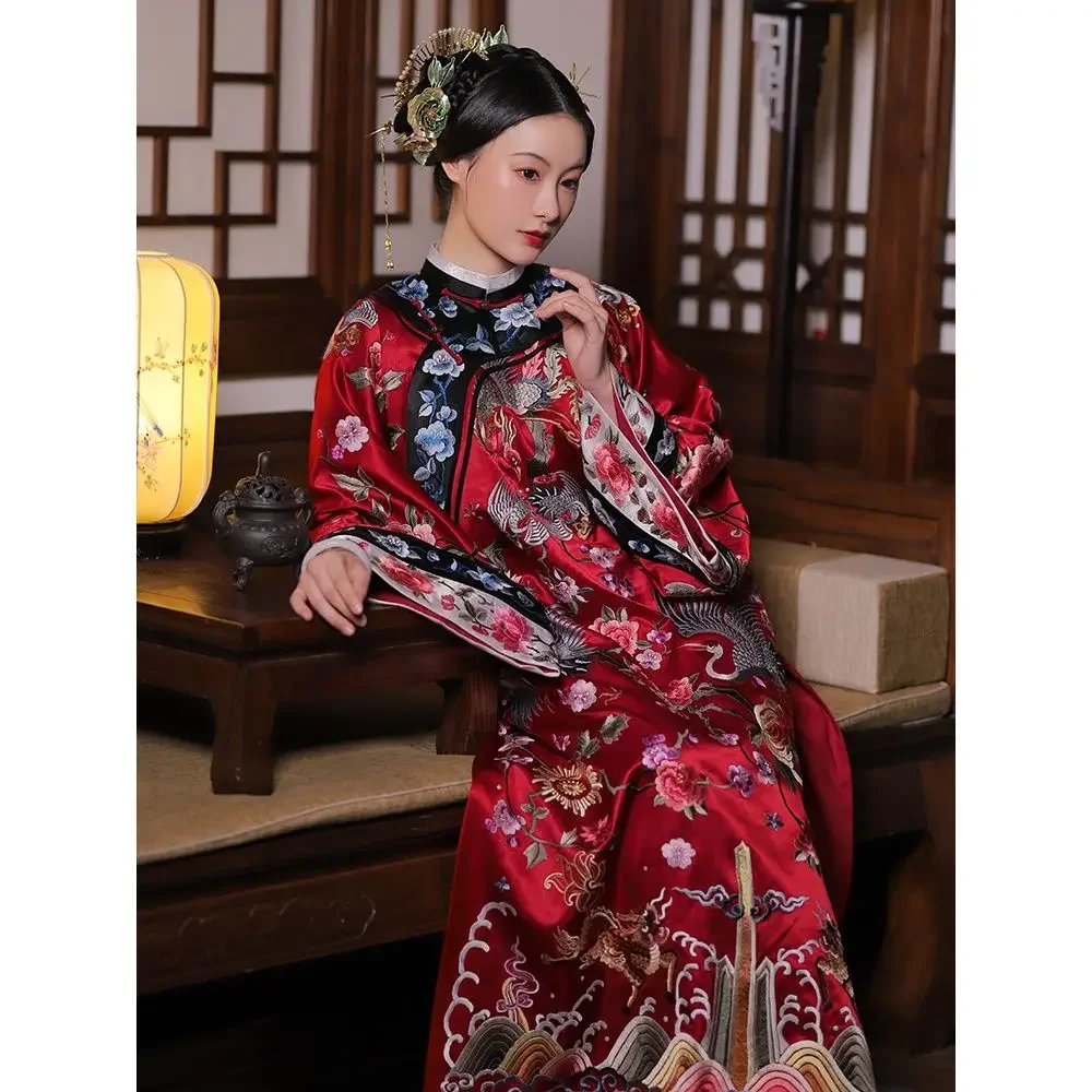 

Hanfu Chinese Traditional Cosplay Costumes Qing Dynasty Qipao Red Printing Imitation Embroidery Improved Cloak Cheongsam Dress