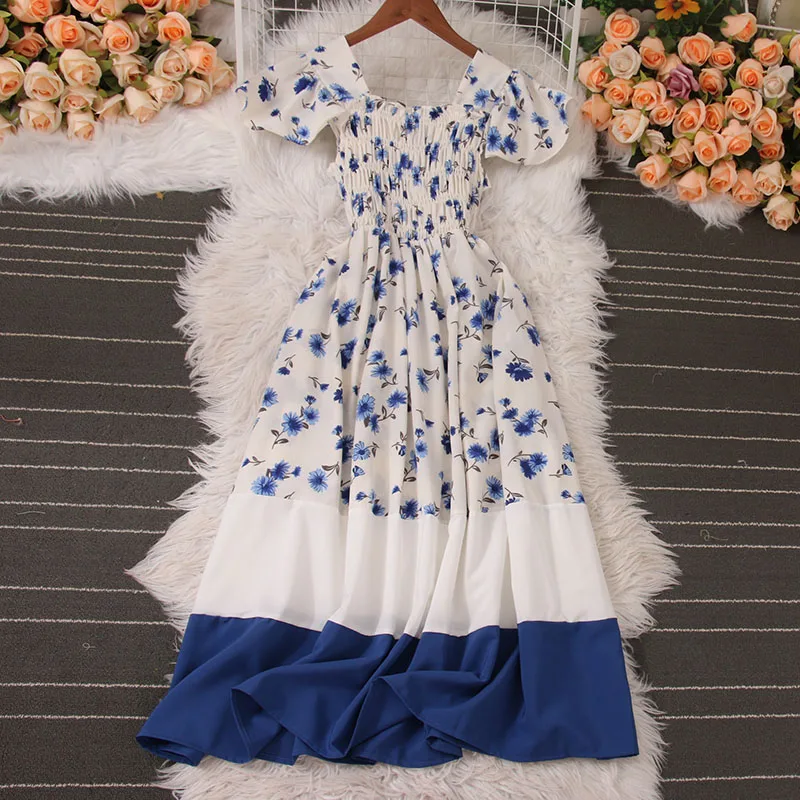 

Женское приталенное платье с цветочным принтом, французское платье в стиле ретро с квадратным вырезом и рукавами-фонариками, лето 2023