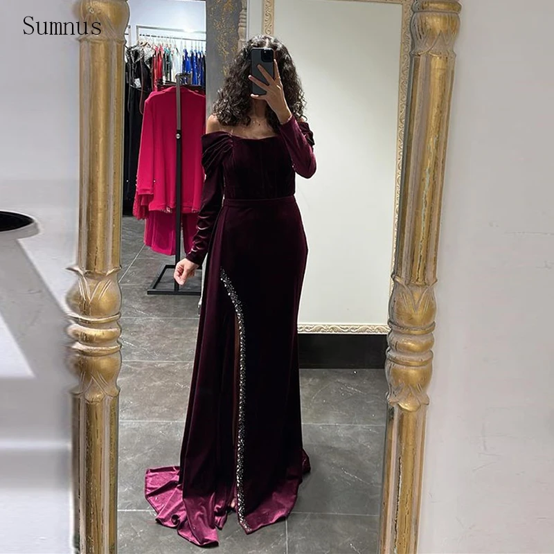 Sumnus Burgundy Vintage Evening Dresses Long Sleeve Stain Mermaid High Slit Glitter Strapless Party Dresses Robe De Soirée 2023
Sumnus Burgundy Vintage Evening Dresses Long Sleeve Stain Mermaid High Slit Glitter Strapless Party Dresses Robe De Soirée 2023