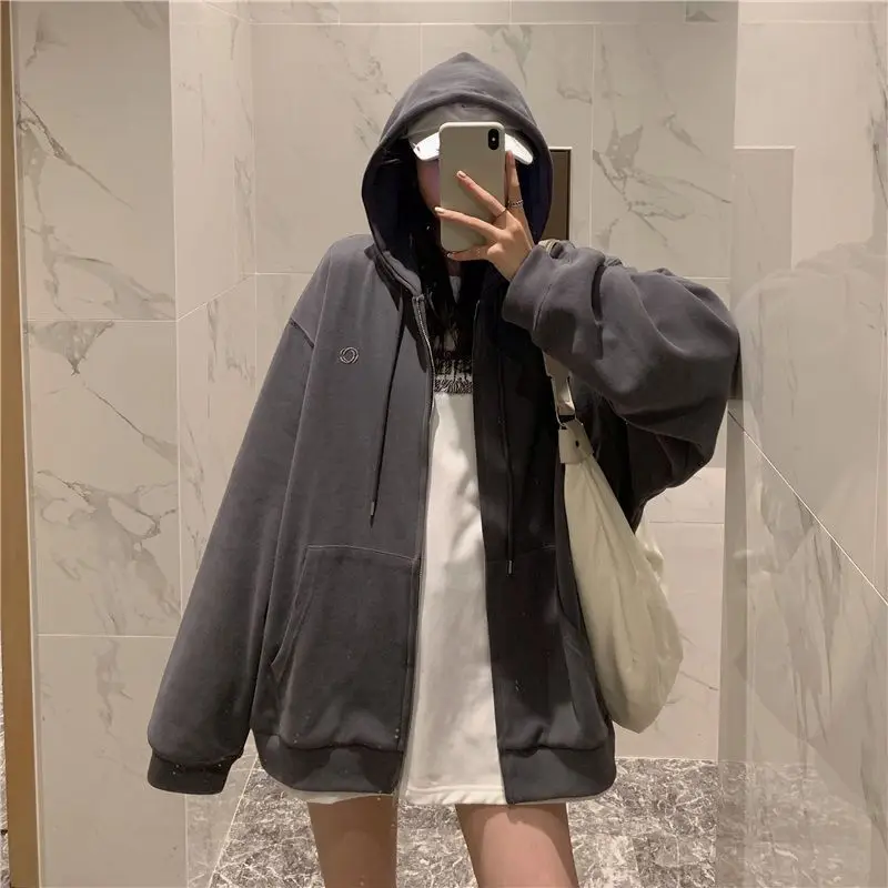 Women Korean Style Hoodies Zip-up Harajuku Oversized Solid Pocket Hooded Sweatshirts Autumn Long Sleeve Loose Baseball Jacket
Women Korean Style Hoodies Zip-up Harajuku Oversized Solid Pocket Hooded Sweatshirts Autumn Long Sleeve Loose Baseball Jacket