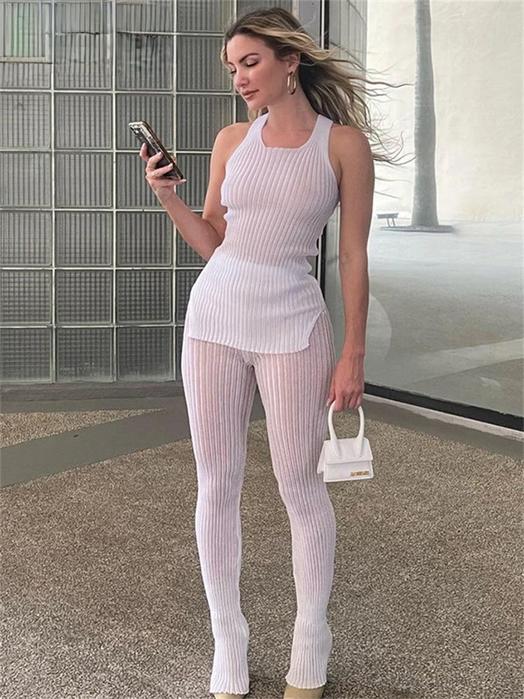 Sexy See Through Solid Knitted 2 Two Piece Set Women Casual Sleeveless Long Top And Skinny Pants 2022Fashion Streetwear
Sexy See Through Solid Knitted 2 Two Piece Set Women Casual Sleeveless Long Top And Skinny Pants 2022Fashion Streetwear