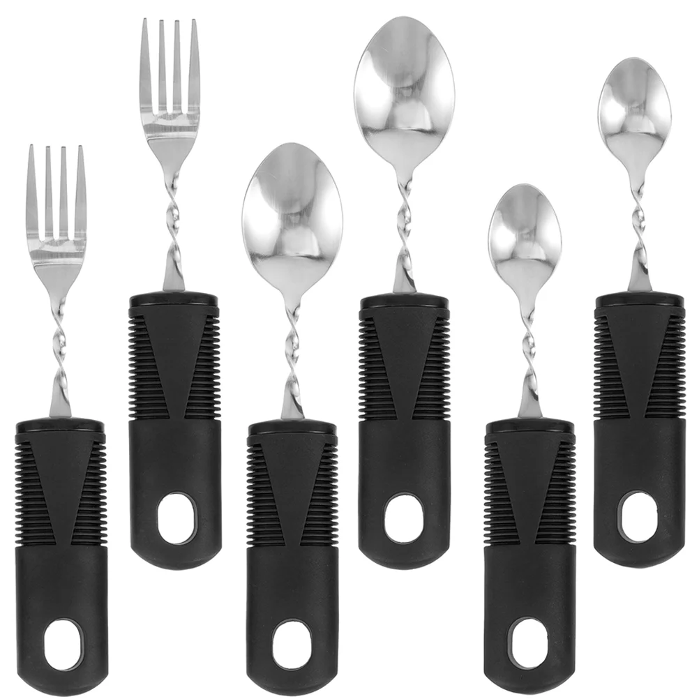 

2 Sets Bendable Cutlery Stainless Steel Serving Utensils Parkinsons Meal Spoon Disabilities Elderly Adaptive Tableware Flatware